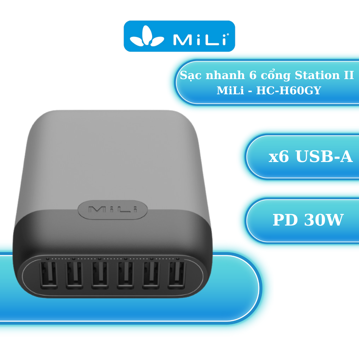 Adapter Sạc 6 Cổng Công Suất 30W MiLi Charger Station II HC-H60