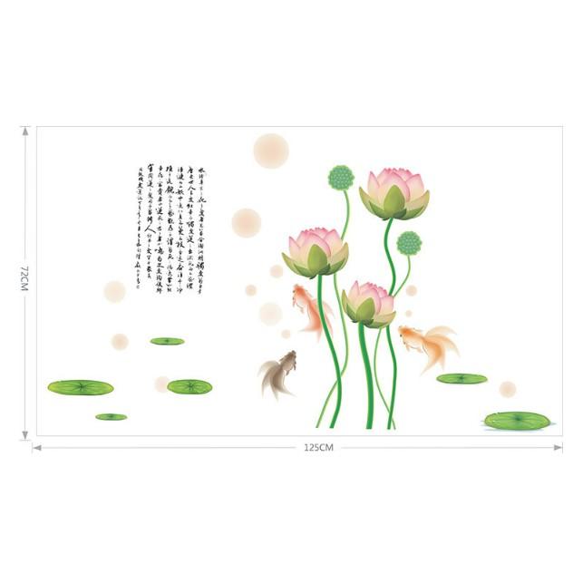 Decal trang trí Hoa Sen Nhạt màu da chữ tàu