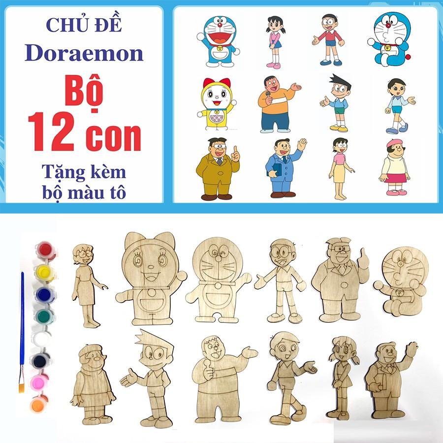 Đồ chơi giáo dục tập tô màu hình gỗ an toàn cho bé tập vẽ gồm 6-12 chi tiết hoạt hình nhiều chủ đề + Bộ màu vẽ