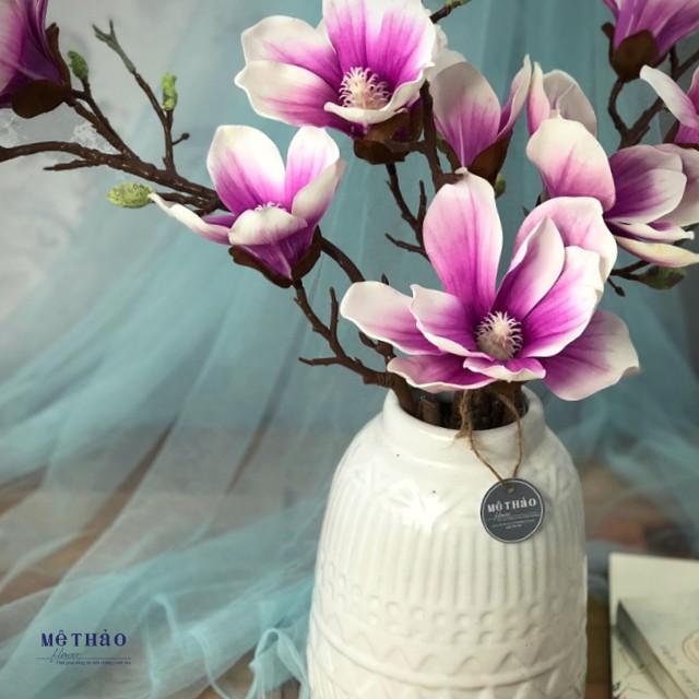 Cành Hoa Mộc Lan Giả Hoa Lụa Cao Cấp Trang Trí Nhà Cửa Cắm Bình Và Lọ Hoa Decor Sang Trọng