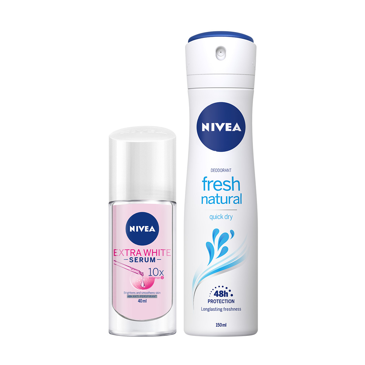 Bộ đôi Lăn Ngăn Mùi NIVEA Serum Trắng Mịn (40ml) - 80023 &amp; Xịt Ngăn Mùi NIVEA Fresh Nature Tươi Mát Tự Nhiên (150ml) - 81601