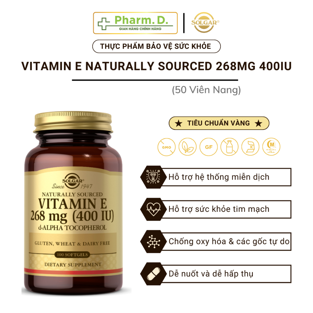 Viên Uống Solgar Vitamin E 268mg 400 IU Bổ Sung Vitamin E, Hỗ Trợ Làm Đẹp Da, Ngăn Ngừa Lão Hóa