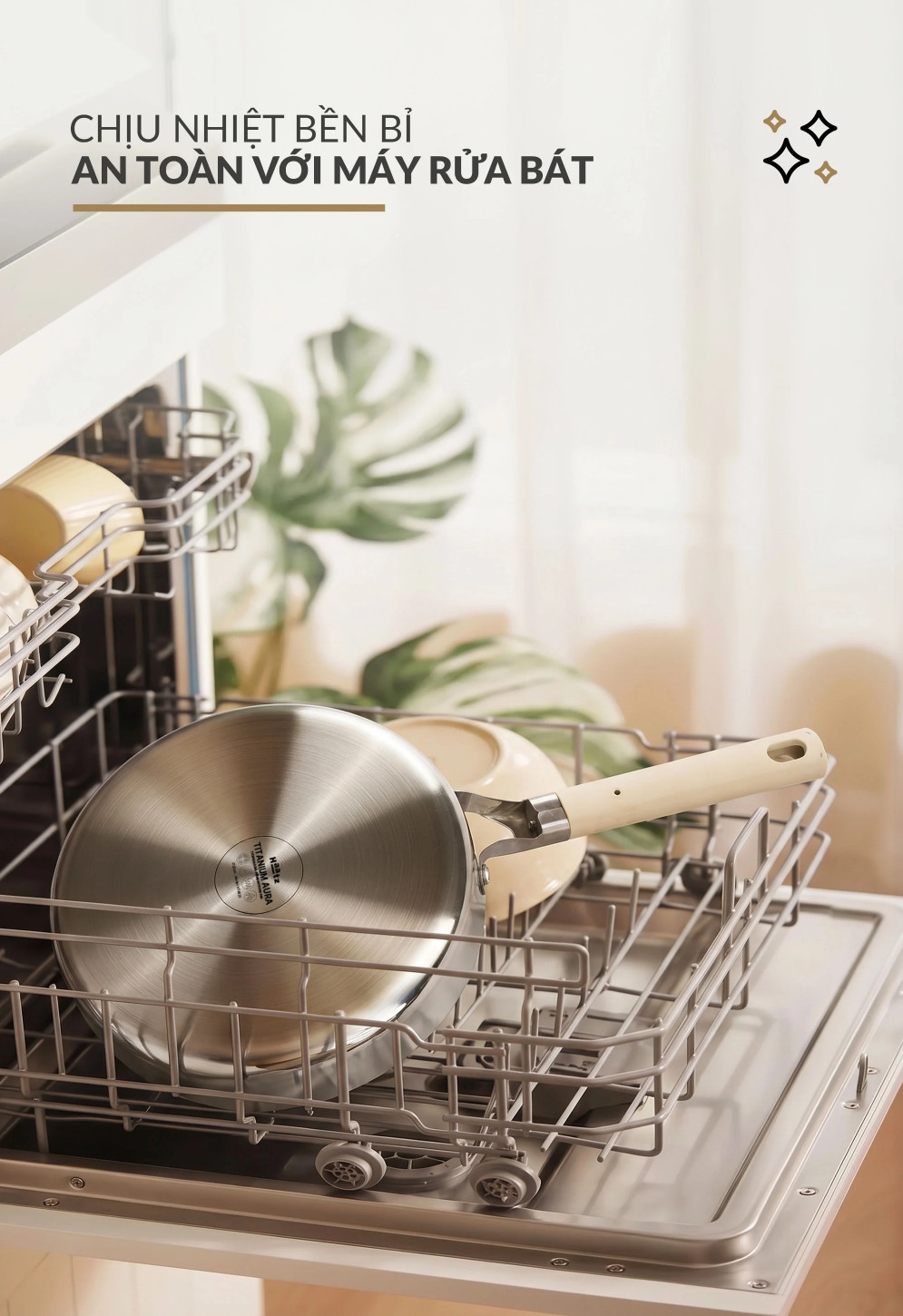 Chảo Titanium Aura Haatz HTA720 Size 20cm, inox 316, Chống Dính Tự Thân, Bền Bỉ, Dùng Cho Mọi Loại Bếp - Hàng Chính Hãng