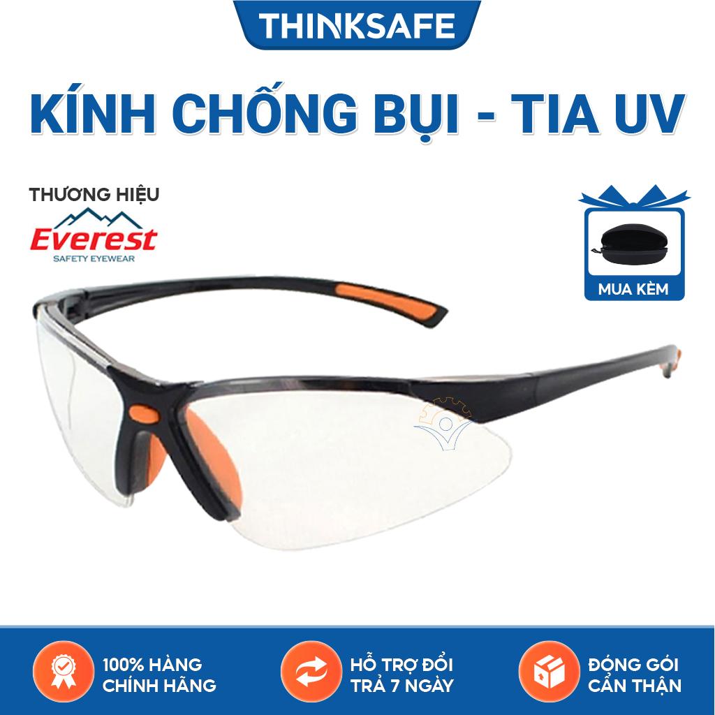 Kính bảo hộ Everest EV303 kính chống bụi, chống trầy xước, chống tia UV-UB, chống đọng sương (trắng tráng bạc)