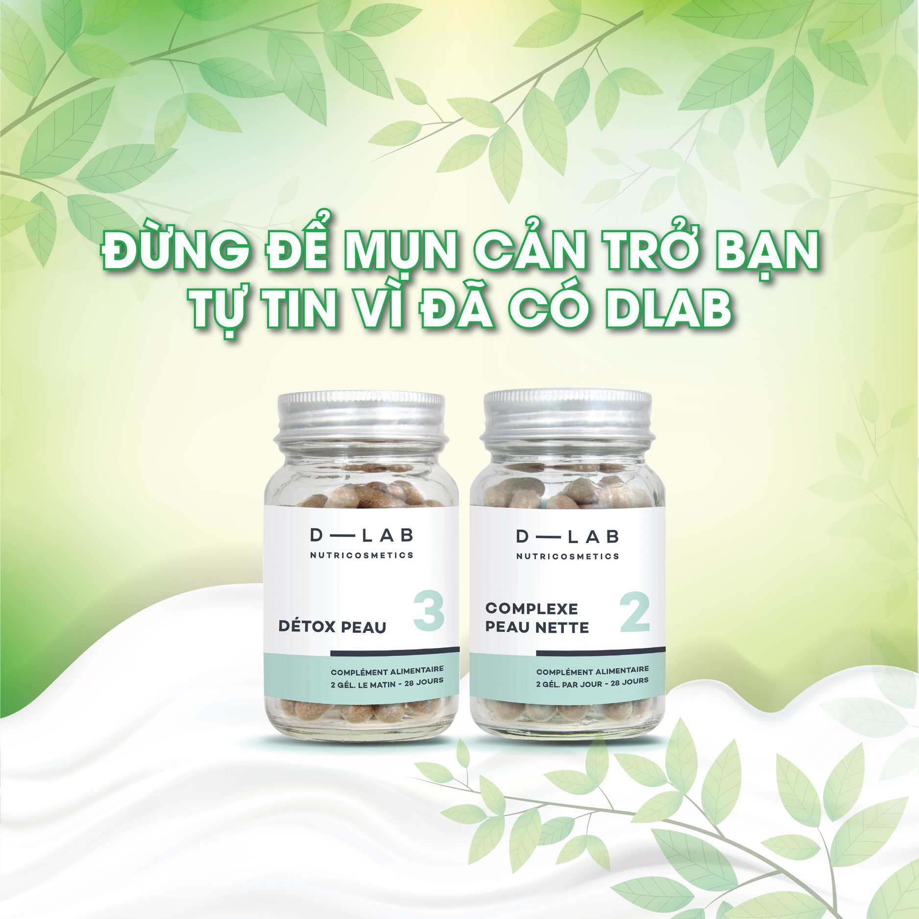 Viên uống D-LAB • Hỗ trợ điều trị mụn • Thanh lọc da • Phục hồi tổn thương • Détox Peau • Skin Detox • Pháp