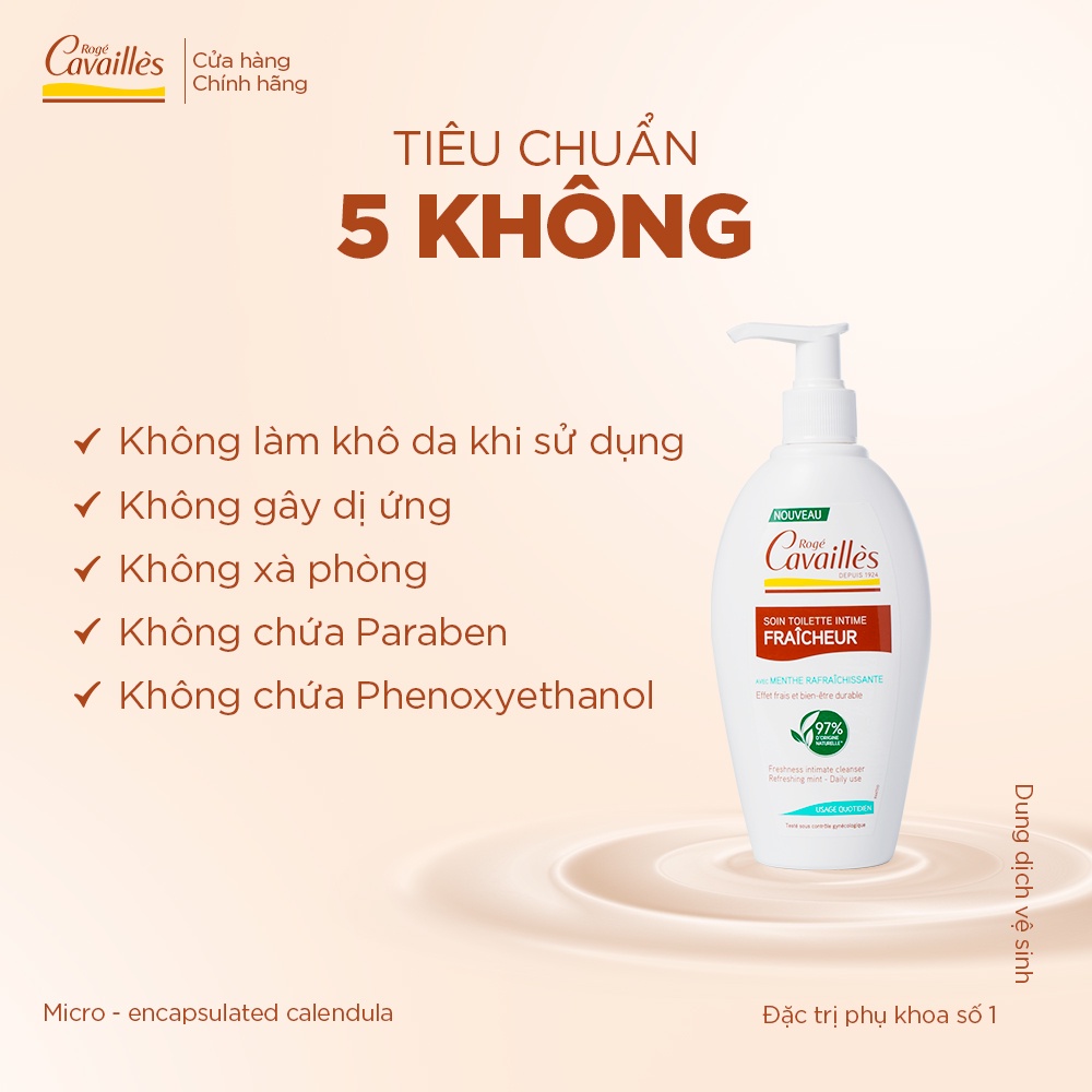 Dung dịch vệ sinh phụ nữ Khô Thoáng Mát Lạnh Roge Cavailles Fraicheur (Bạc hà) - Số 1 tại Pháp - 250ml