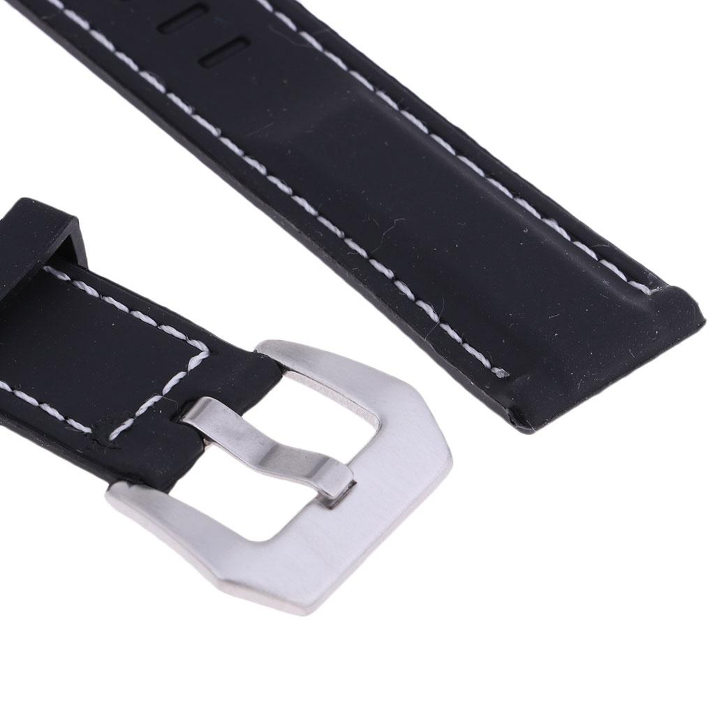 Men's Soft Silicone Rubber Watch Bands Repalcement White Stitch Quick Release Strap 22mm 24mm or 26mm Width Black Band