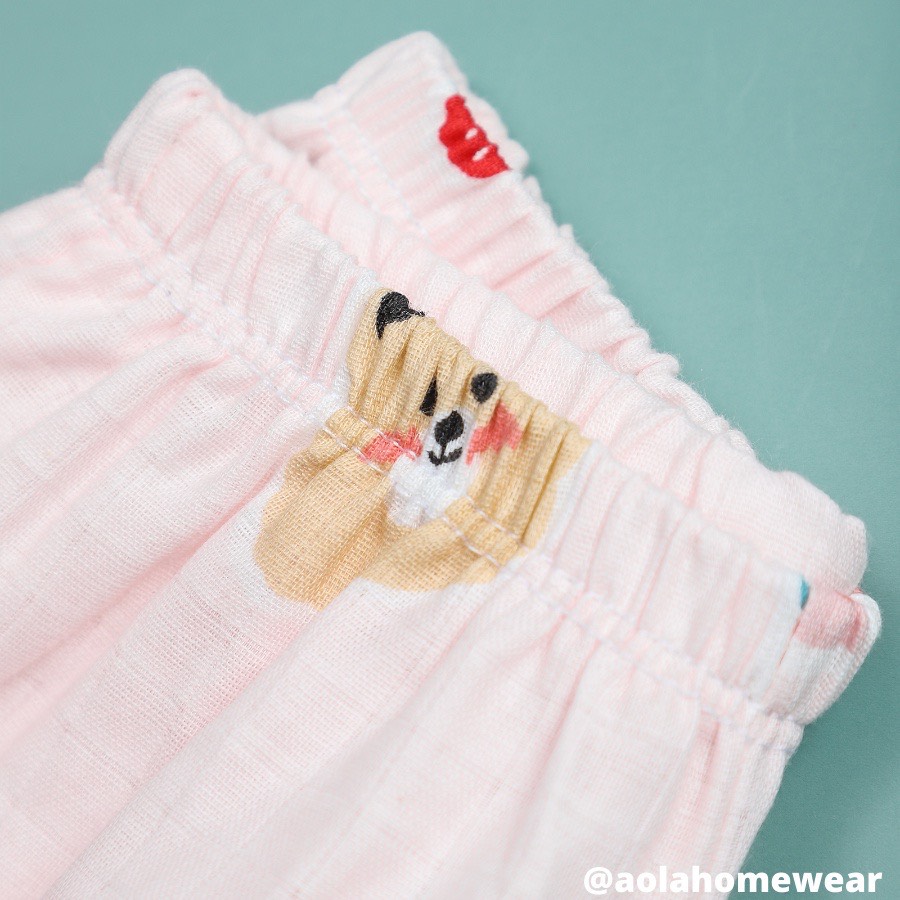 Bộ hè bé gái áo babydoll cánh tiên vải xô hai lớp mềm mát họa tiết thỏ mèo Áo Lá Homewear XOBN22