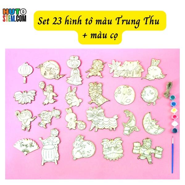 Đồ chơi tô màu sáng tạo cho bé 5+, combo 23 hình tô màu Trung thu cute, tặng kèm màu, cọ