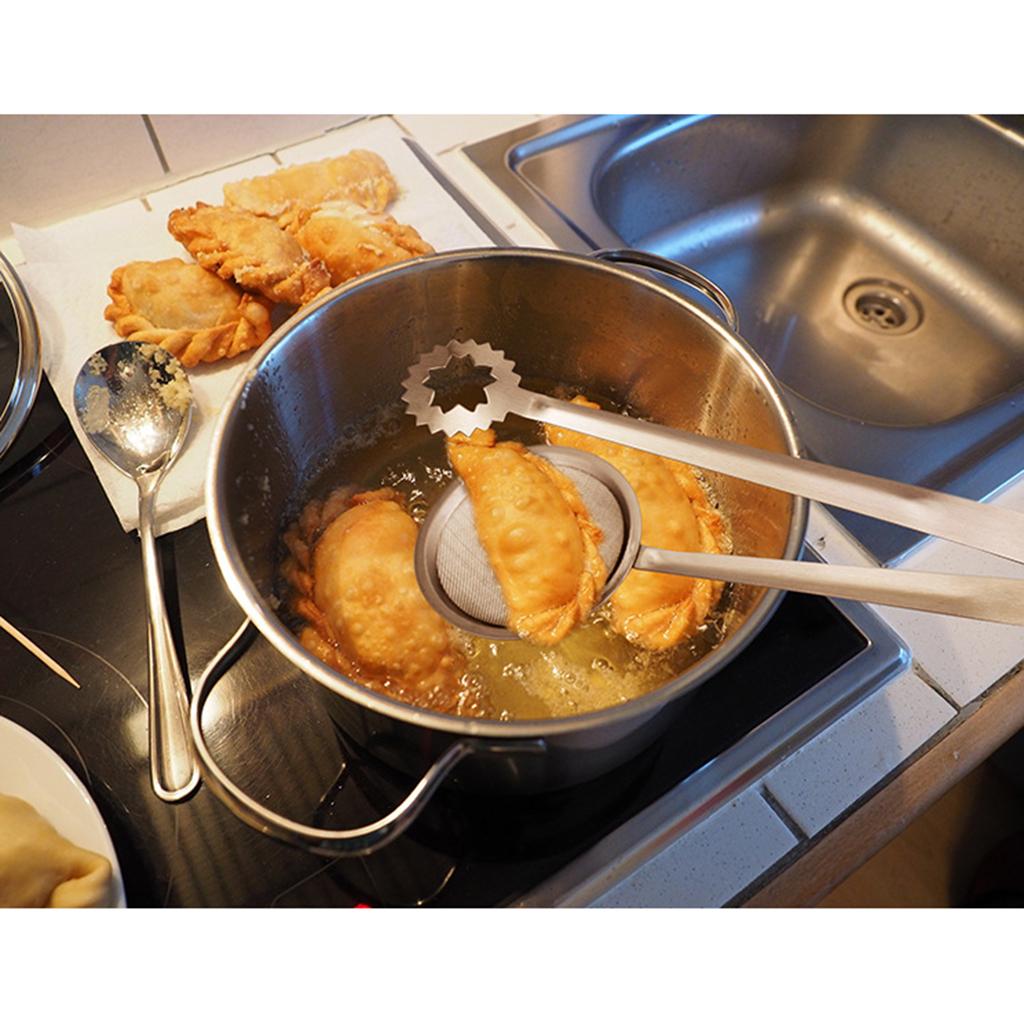 2pcs Stainless Steel Deep Frying Tongs with Strainer Fry Kitchen Utensil