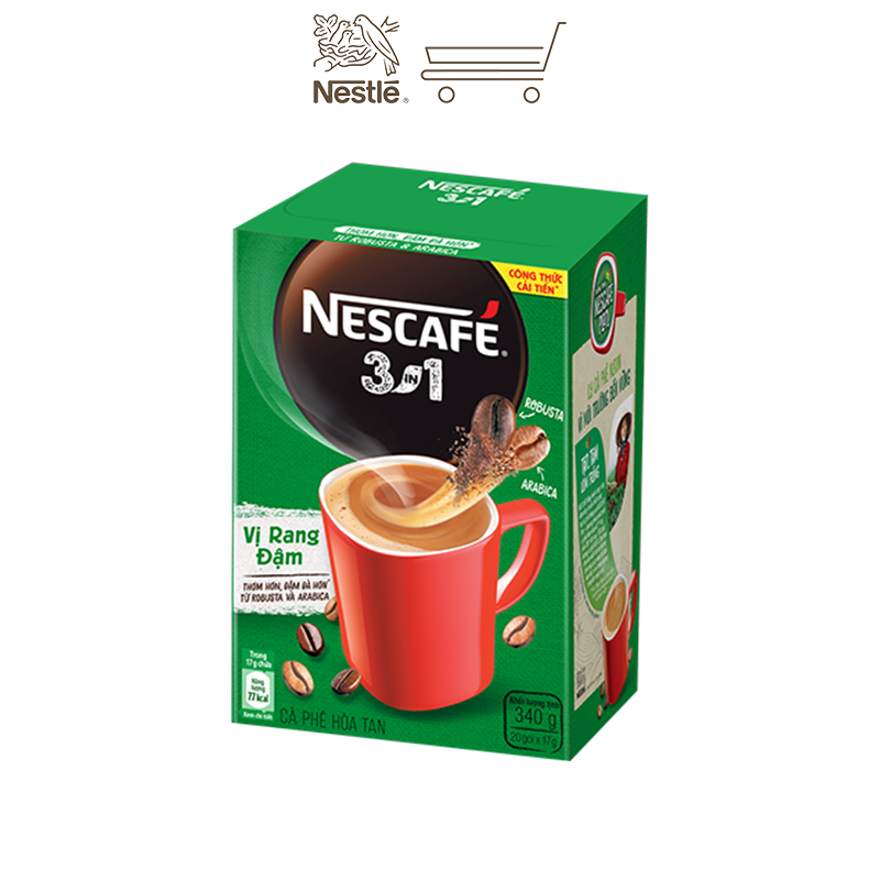 Cà phê hòa tan Nescafé 3in1 vị rang đậm - công thức cải tiến (Hộp 20 gói)