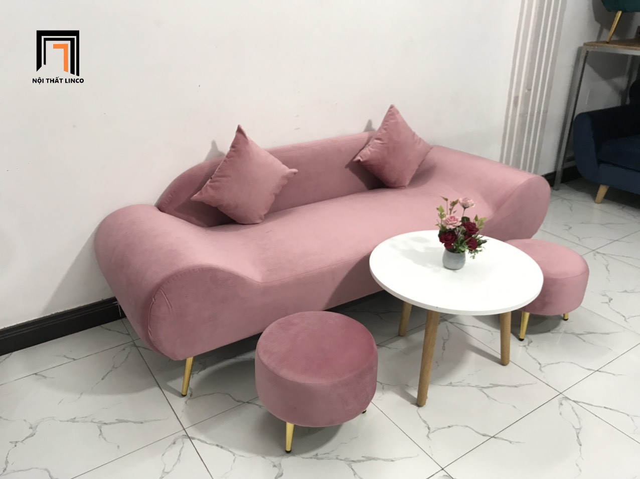 Bộ ghế sofa văng thuyền phòng khách hồng cánh sen nhiều kích cỡ