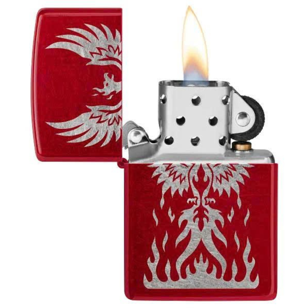 Bật lửa Zippo Phoenix Design - Hình Chim Phượng Hoàng Khắc Trên Nền Đỏ Táo Chính Hãng Mỹ, Chống Gió Cao Cấp
