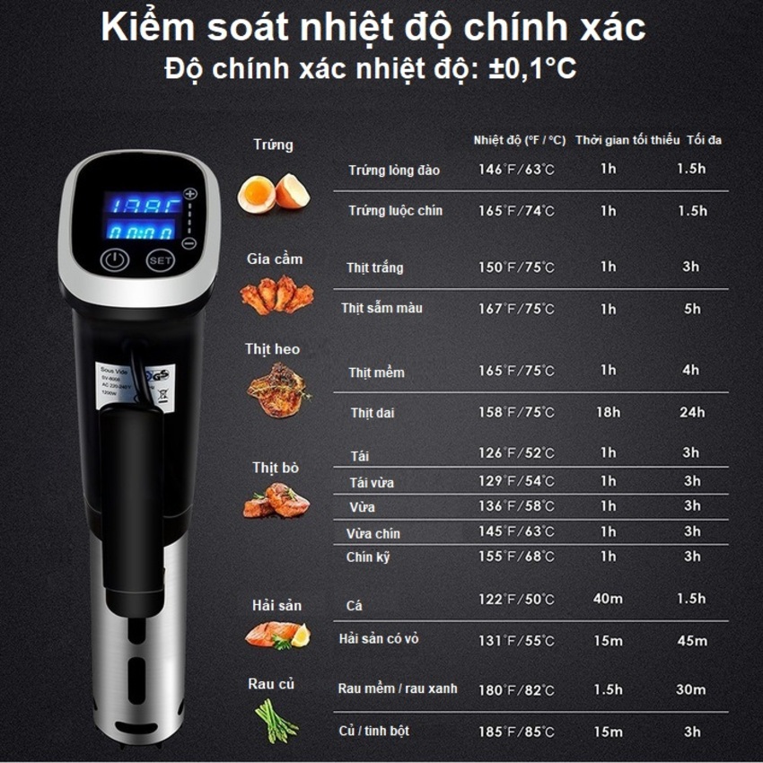 Máy nấu chậm Sous vide BioloMix SV-8008 Công suất 1200W Điều khiển màn hình LED - HÀNG NHẬP KHẨU