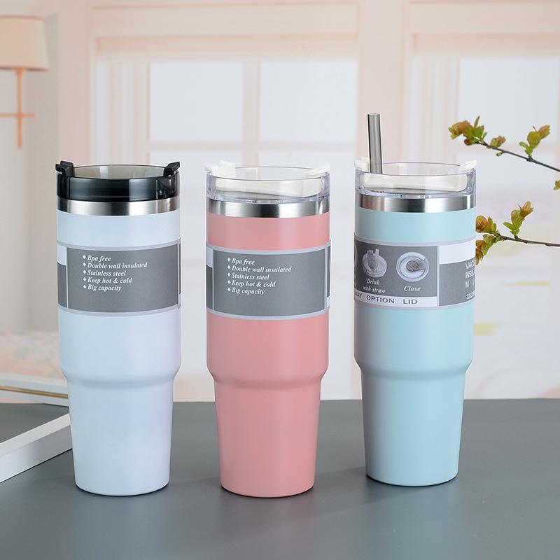 Ly Giữ Nhiệt Nóng Lạnh 890ML Kèm Ống Hút, Cốc Giữ Nhiệt Inox 304 Không Gỉ Sang Trọng Nắp Đậy Kín Chống Tràn