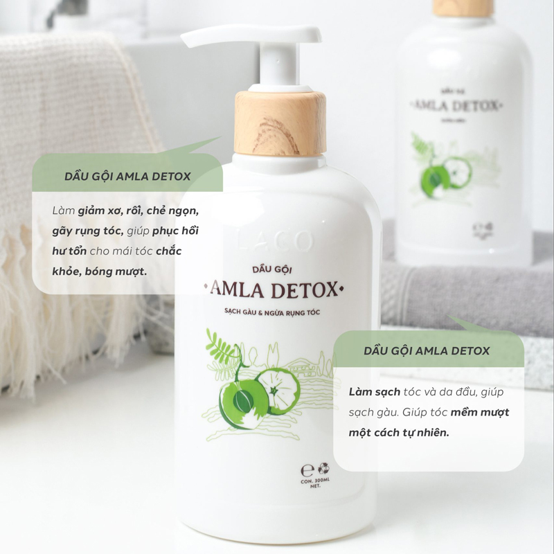 Dầu Gội Organic Amla Detox - Thương hiệu Laco - Cho tóc Chắc khỏe Ngăn ngừa Rụng và giảm gẫy rụng