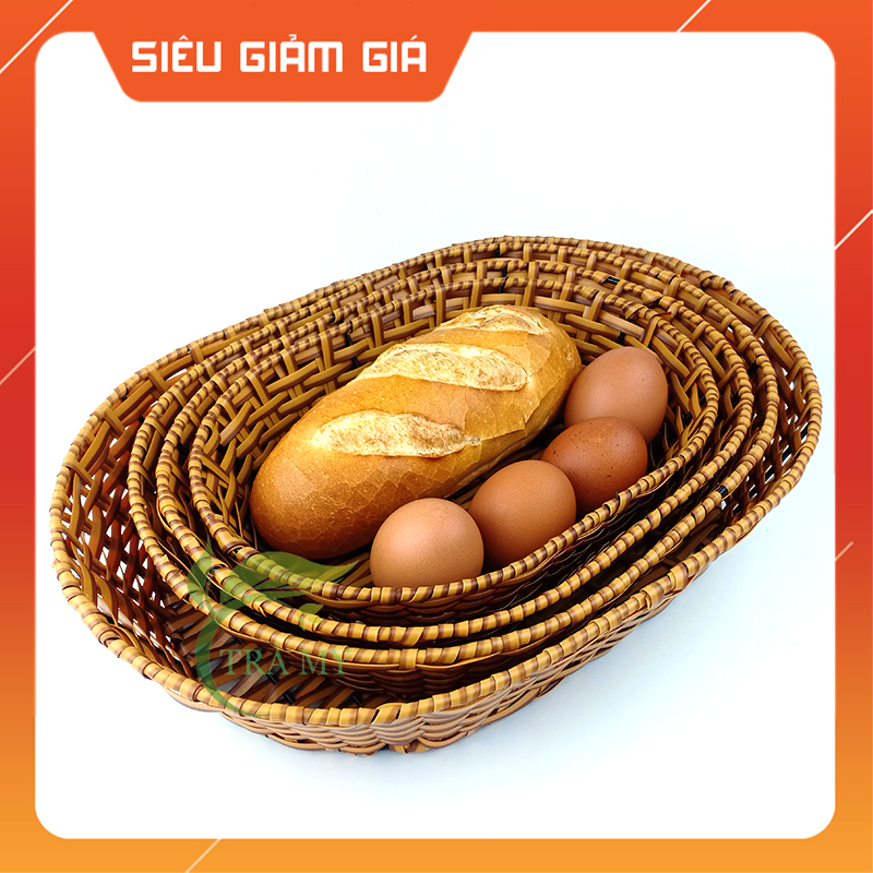 Khay Oval Nhựa Mây Đan Đựng Bánh Mỳ &amp; Đa Năng Đựng Các Vật Dụng Gia Đình Tiện Lợi, Gọn Nhẹ
