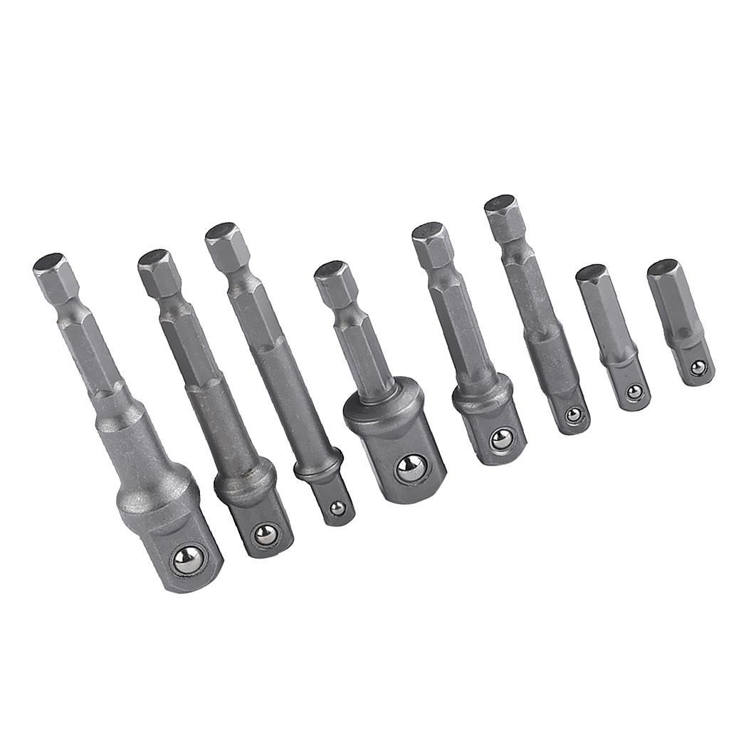 8Pcs Socket Adapter Set Hex Shank 1/4",3/8",1/2" Impact Drill BIts Driver