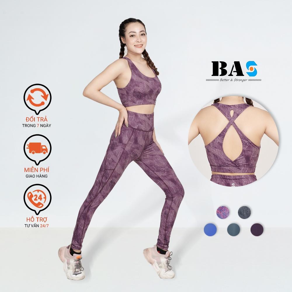 Bộ quần áo tập yoga gym aerobic chuyên nghiệp BAHUNG bra 2 lớp phối legging nâng mông - S40040