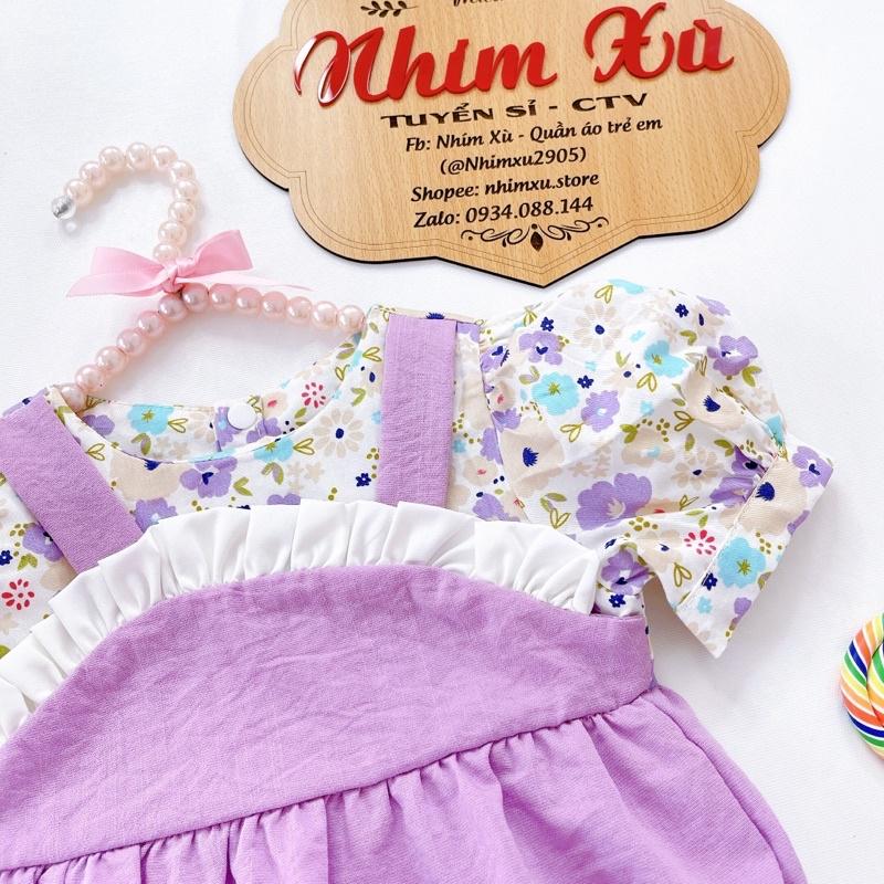 Body Yếm Tím Phối Hoa Thô Lụa Xinh Xắn Cho Bé Gái 4-12kg
