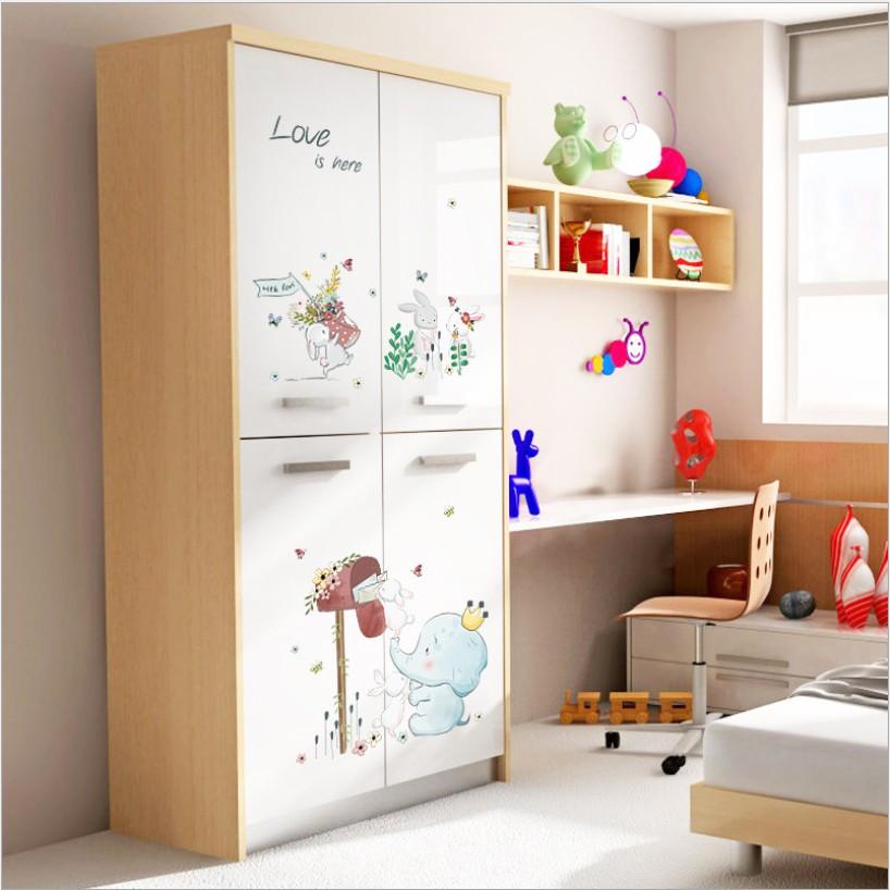 Decal trang trí tường - Khu Vườn Thỏ Trắng Voi xanh màu nhạt