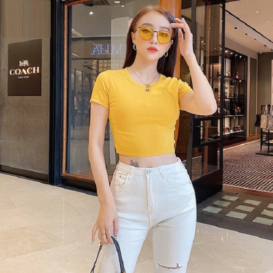 Áo thun nữ croptop cổ tròn nhiều màu siêu xinh