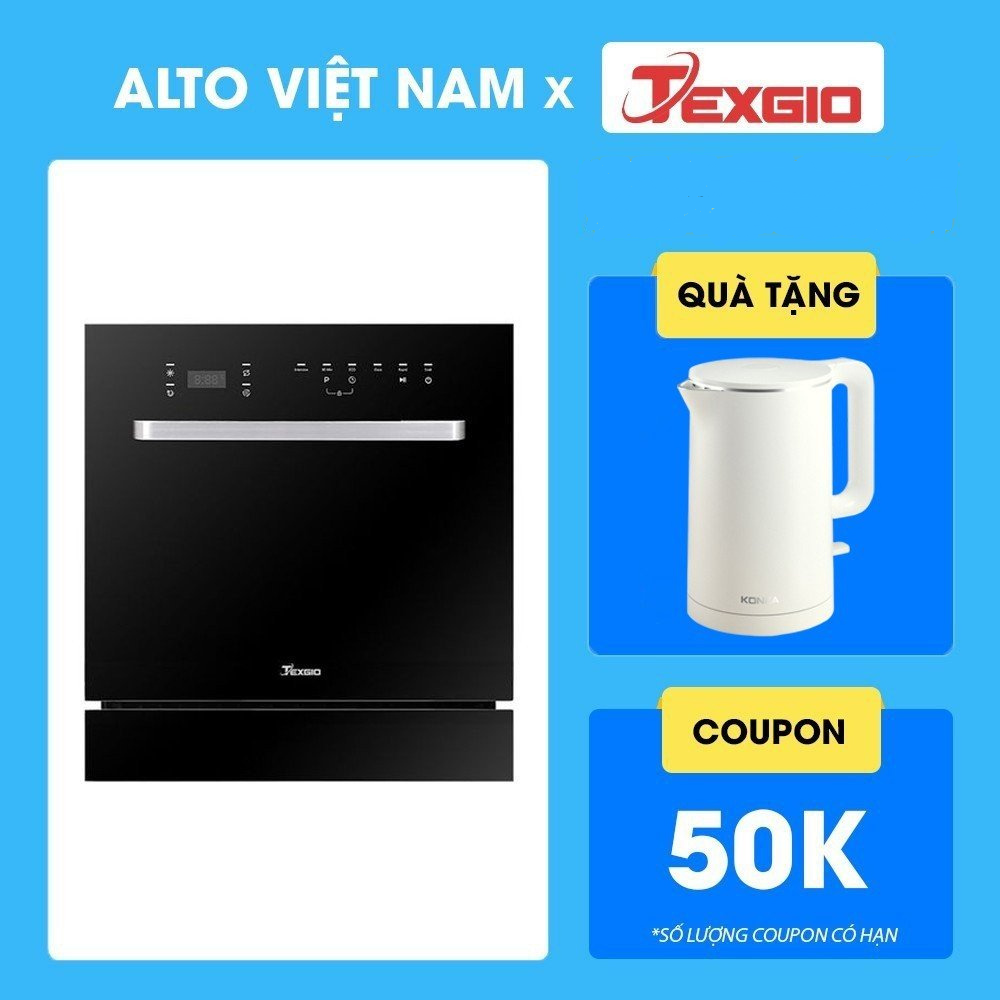 MÁY RỬA CHÉN BÁT TEXGIO WIFI 8 BỘ SẤY KHÍ NÓNG TGWF68GB - HÀNG CHÍNH HÃNG