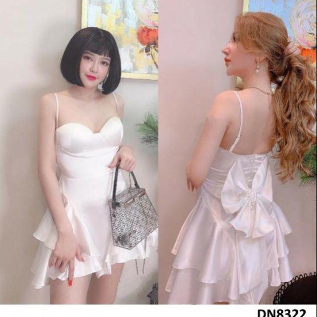 Đầm lụa cúp 2 dây nơ lưng to bản