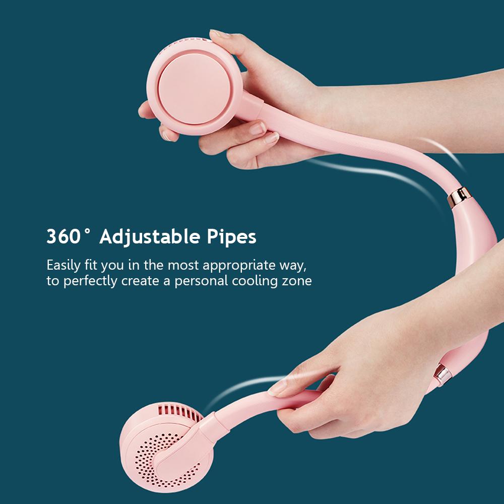 Quạt cổ rảnh tay làm mát 360 độ và lỗ thoát khí có thể xoay 180 độ với chất liệu silicone và ABS thân thiện với da