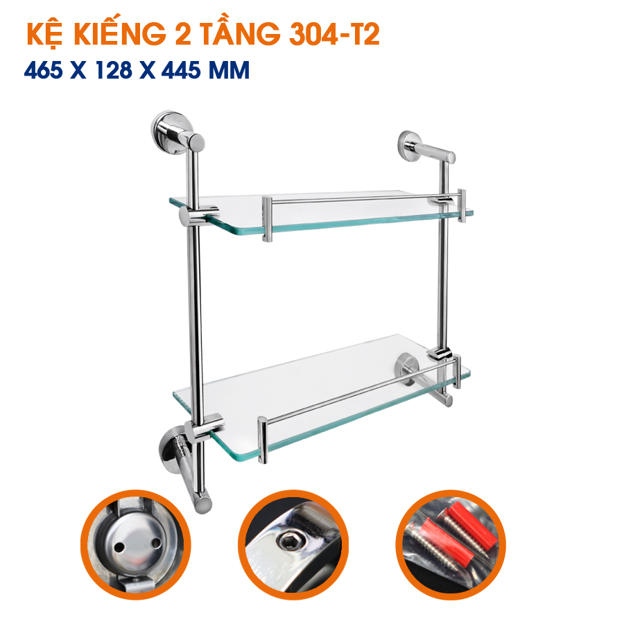 Kệ kiếng 2 tầng, 3 tầng cường lực inox 304 TOVASHU thanh tròn