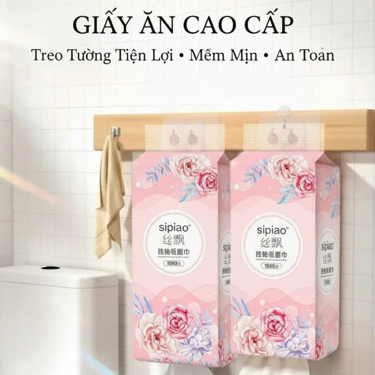 Thùng 10 Bịch Giấy Treo Đa Năng SIPIAO Hoa Hồng – Khăn Giấy Rút Treo Tường 4 Lớp, 1000 Tờ/Bịch, Giấy Tre Dai Mềm - HÀNG CHÍNH HÃNG MINIIN