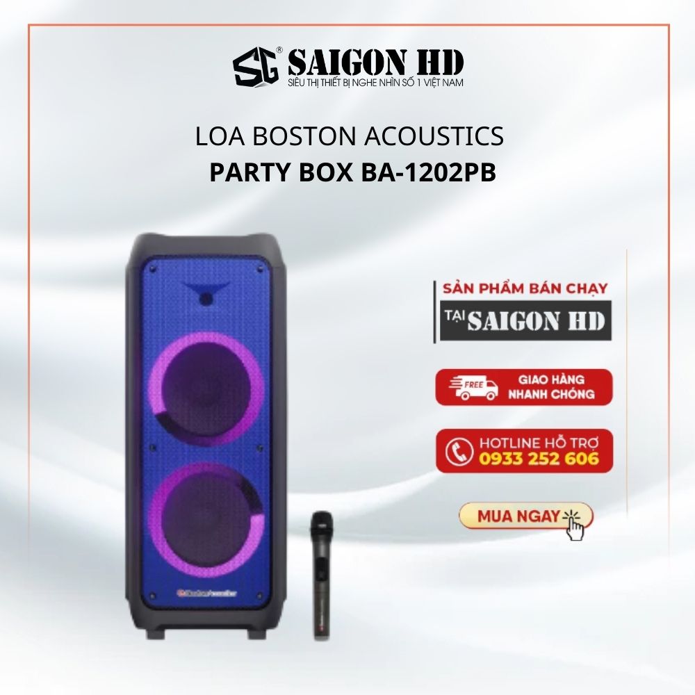 Loa Karaoke Bluetooth BOSTON ACOUSTICS Party Box BA-1202PB | Tích hợp Micro không dây | Tăng/giảm âm Bass ,Treble | Hàng Chính Hãng