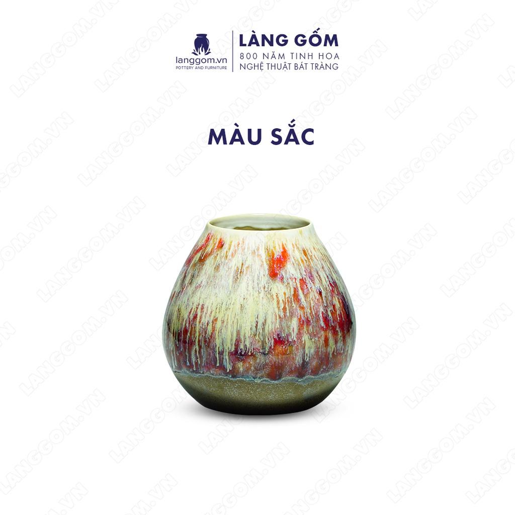 Bình hoa, lọ hoa Gốm sứ Bát Tràng cao cấp Men chảy dáng tròn thấp dùng làm quà tặng, trang trí - Làng Gốm Bát Tràng