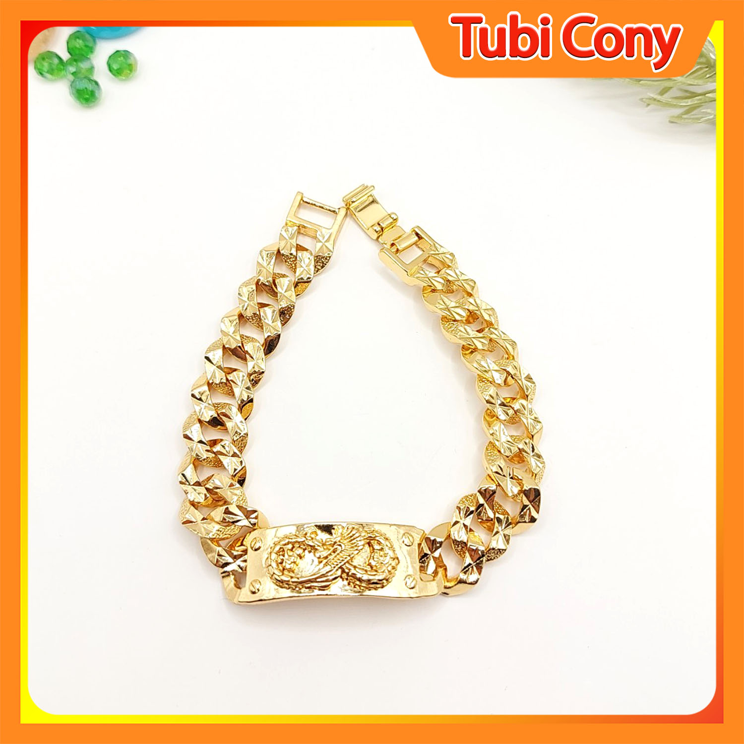 Lắc tay nam mạ vàng chạm rồng - Bền Màu - Không Dị Ứng