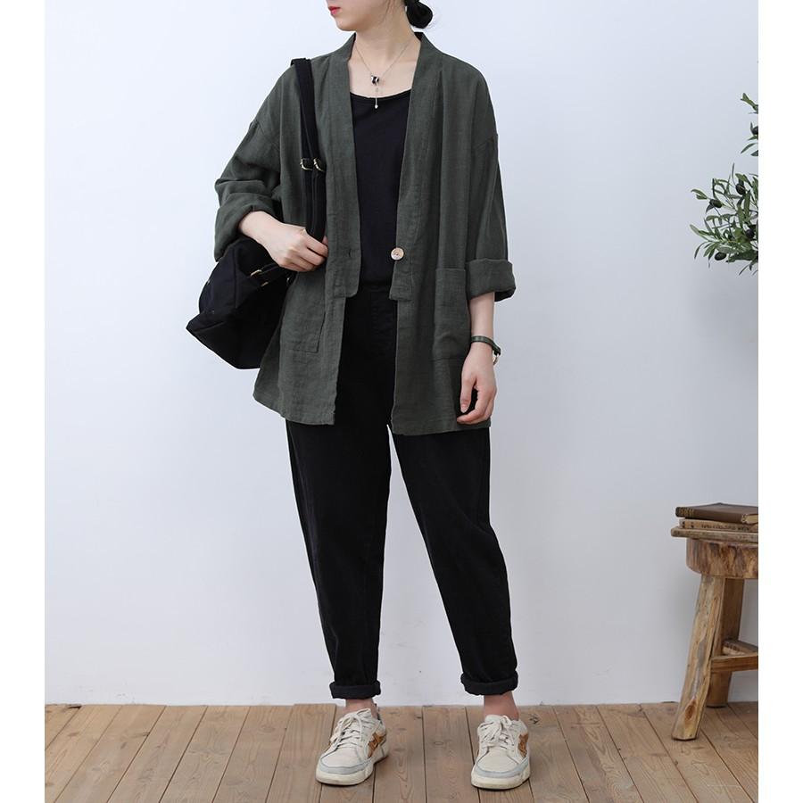 Áo cardigan linen dáng dài, thời trang phong cách Nhật Bản