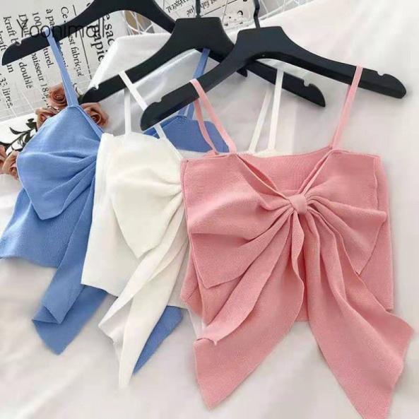 Áo Croptop Hai Dây Đính Nơ Màu Sắc Ngọt Ngào Phong Cách Hàn Quốc coco land - chất cực đẹp- sang chảnh