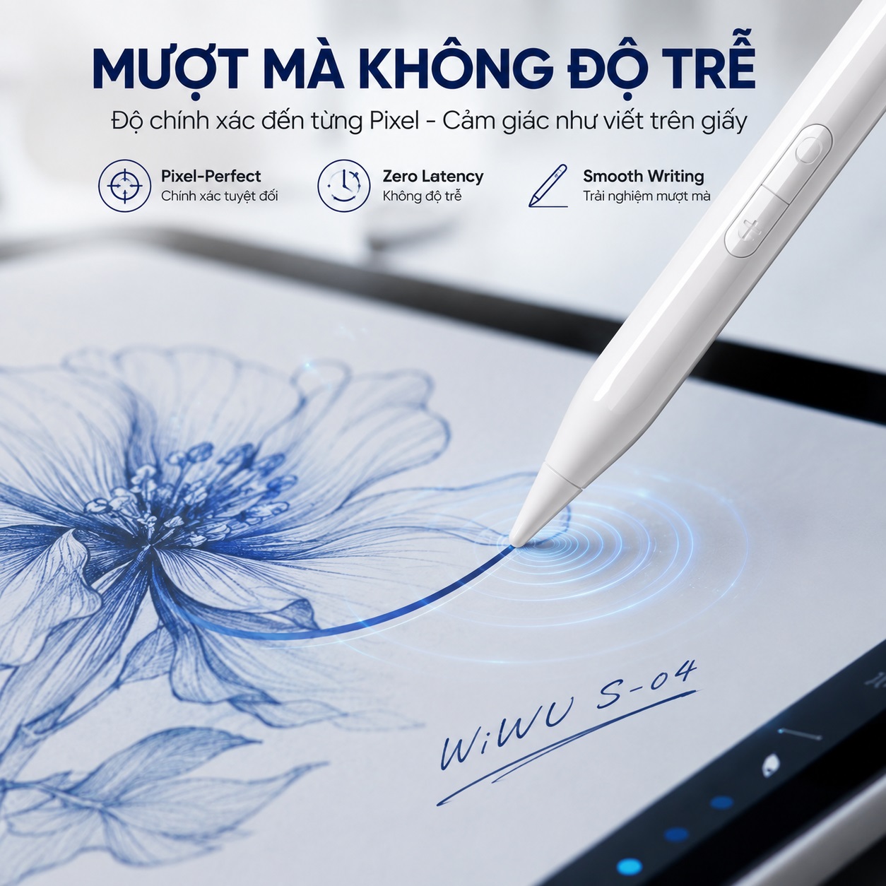 Bút cảm ứng đa năng cho iPhone iPad Androids hỗ trợ tì tay không độ trễ WIWU Pencil S-04 - Cảm ứng lực nghiêng cao cấp, Hệ Thống Kép iOS Android, Magnetic | Pixel Perfect | Sạc Type-C - Hàng nhập khẩu