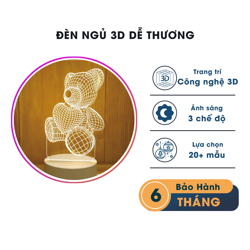 Đèn Ngủ 3D Decor Đẹp Dễ Thương Trang Trí Phòng Ngủ Đèn LED Để Bàn Nhỏ Gọn Hiện Đại