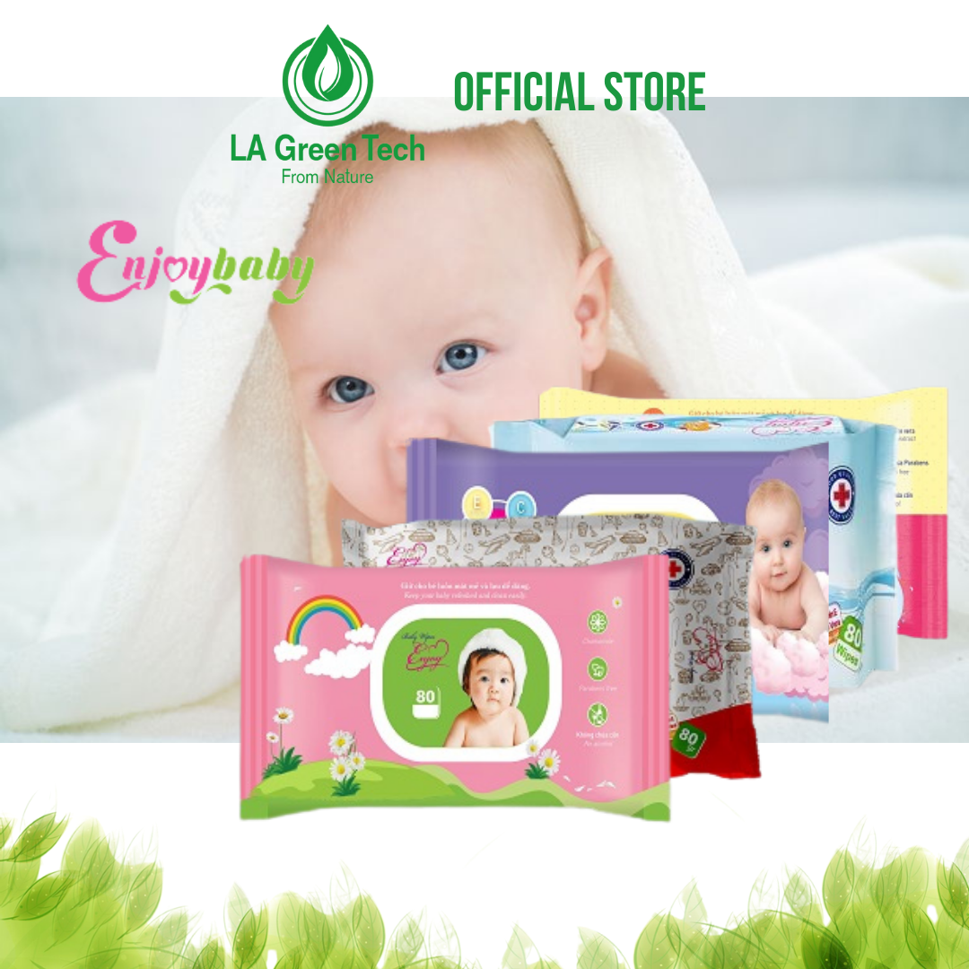 COMBO 3 Gói Khăn ướt em bé ENJOY mềm mại, dưỡng ẩm, tiện dụng, đạt chuẩn sức khỏe SGS - Gói 80 tờ