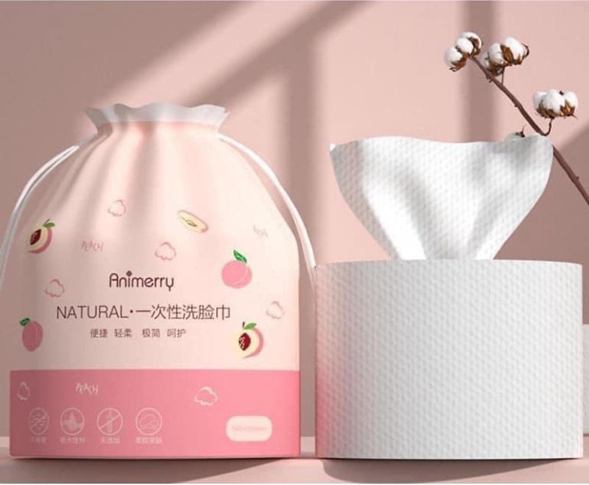 Khăn mặt khô Aminerry dùng 1 lần, tẩy trang lau khô lau ướt, khăn lau mặt trái đào siêu mềm, dai, mịn.