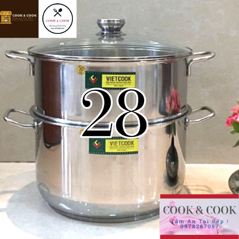 Bộ xửng hấp inox size 28 đáy từ, Chõ hấp, đồ xôi inox 4 đến 5 kg gạo