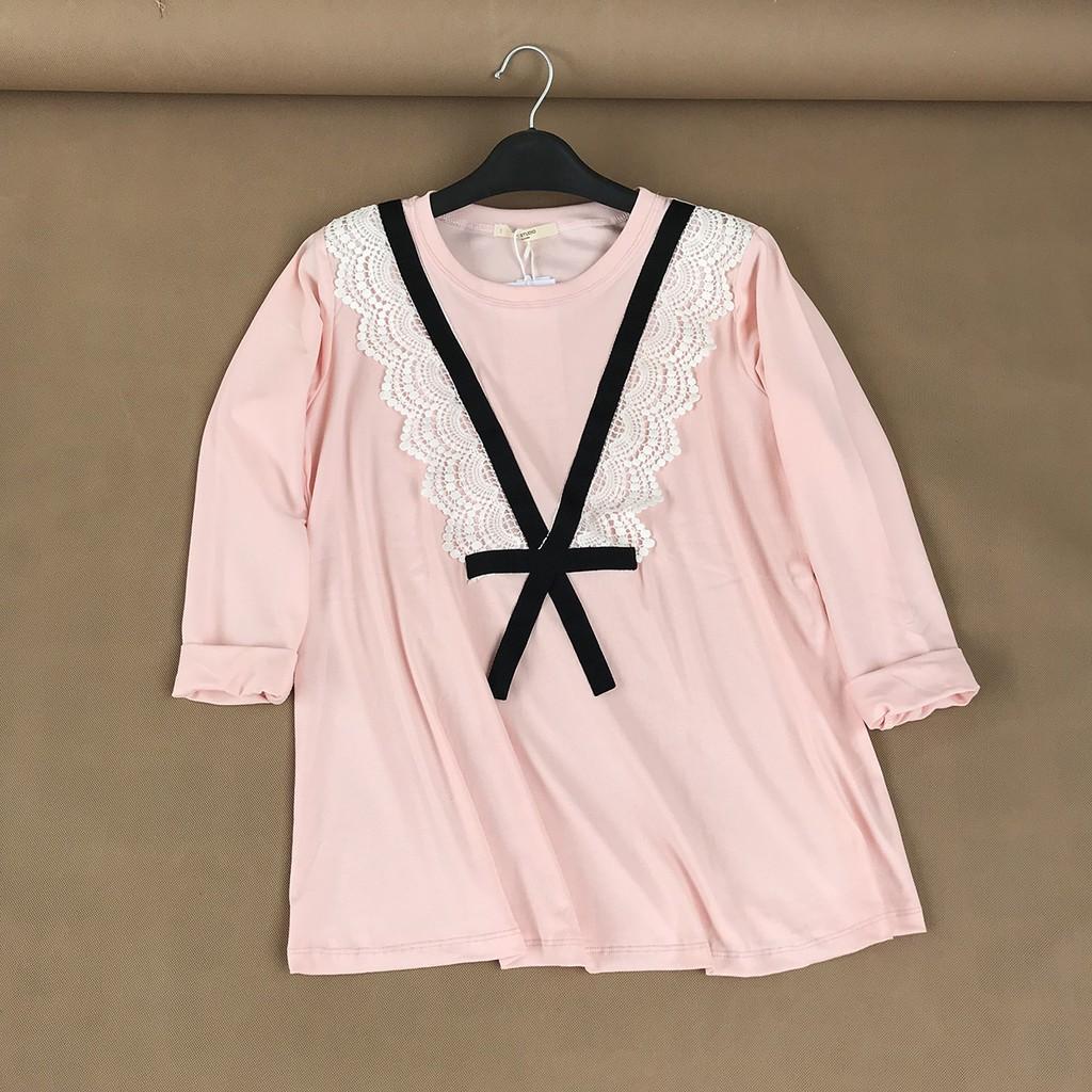 Áo bầu dài tay thu đông chất cotton zip phối ren