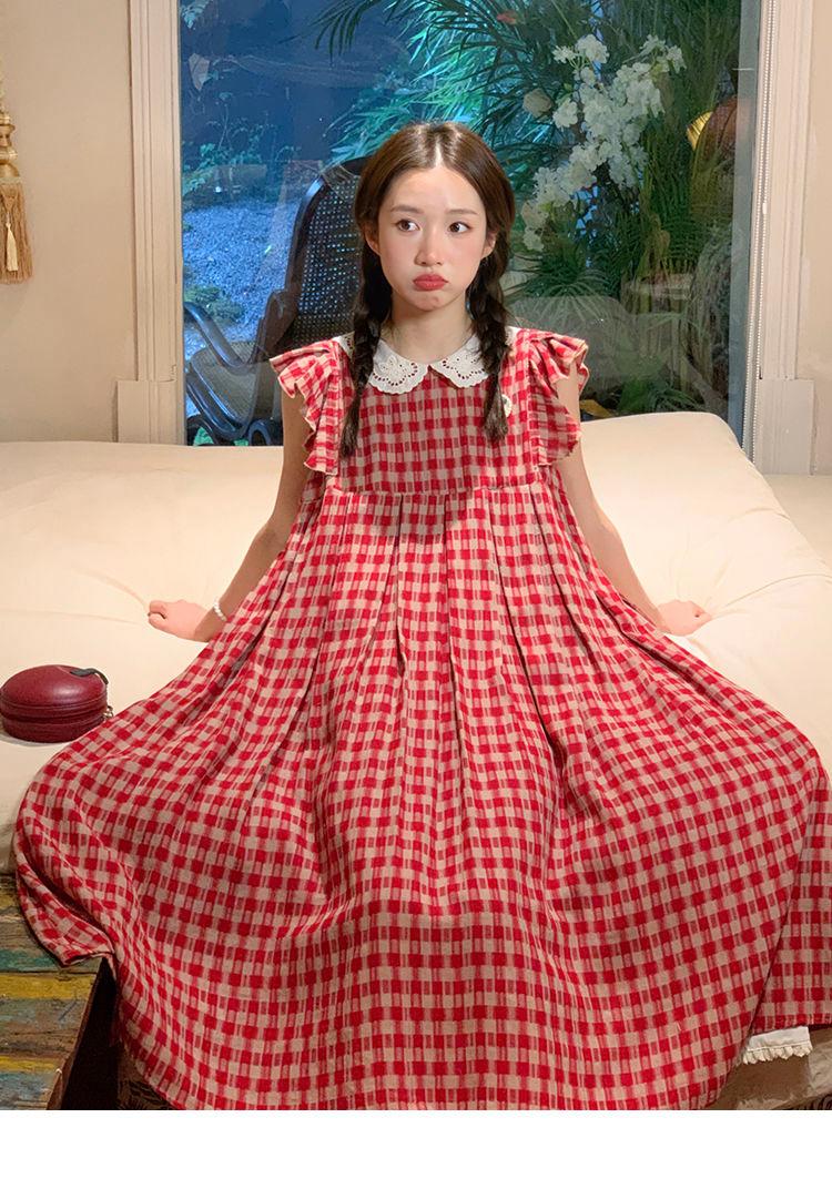 CHENGRUI Vintage búp bê cổ cherry thêu đầm mùa hè 2023 lỏng lẻo ngọt ngào thiết kế cảm giác váy sọc đỏ