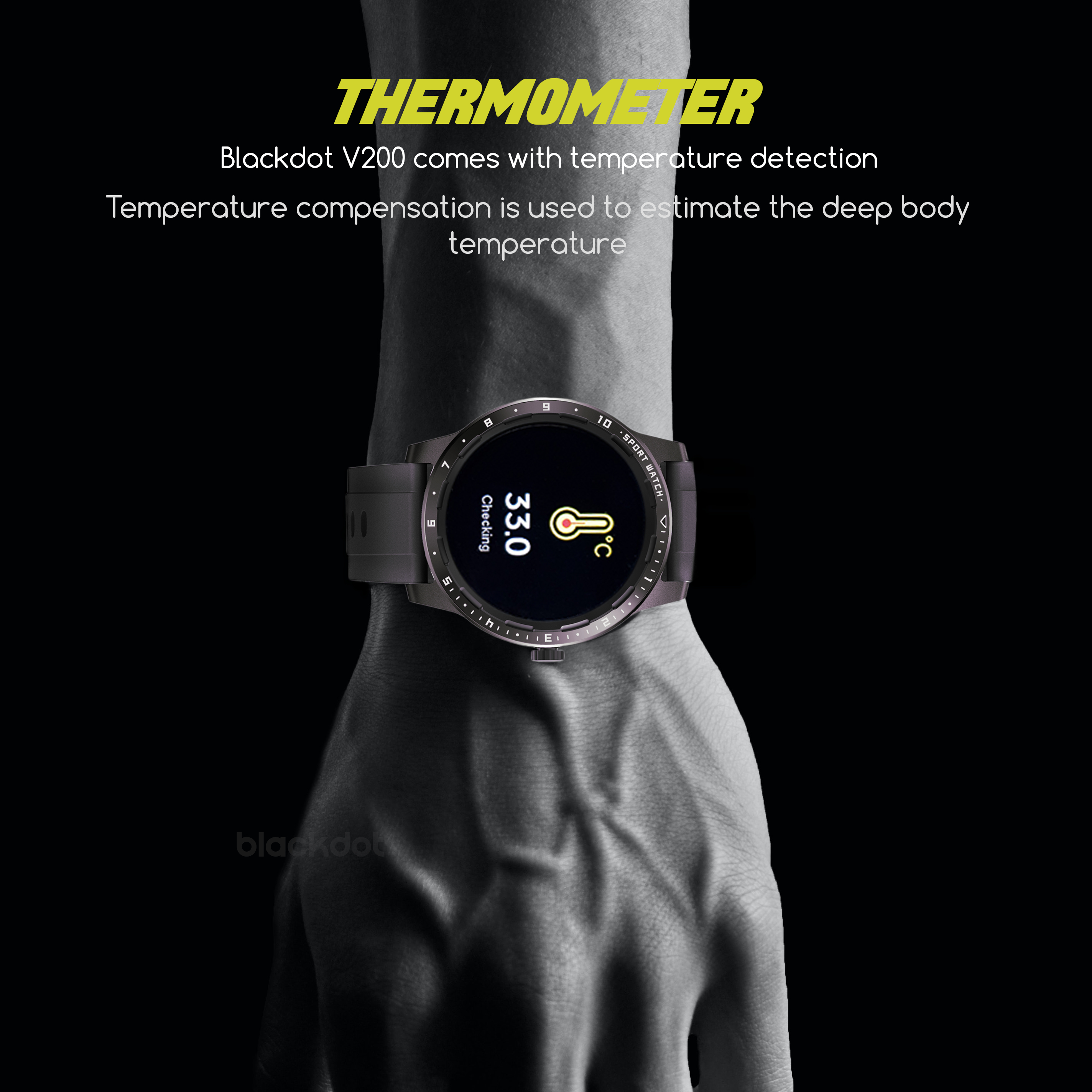 Đồng hồ thông minh Blackdot Smart Watch V200 Superlight, cảm ứng siêu mượt, cảm biến nhiệt độ, chống thấm nước IP68, với pin dự phòng 60 ngày