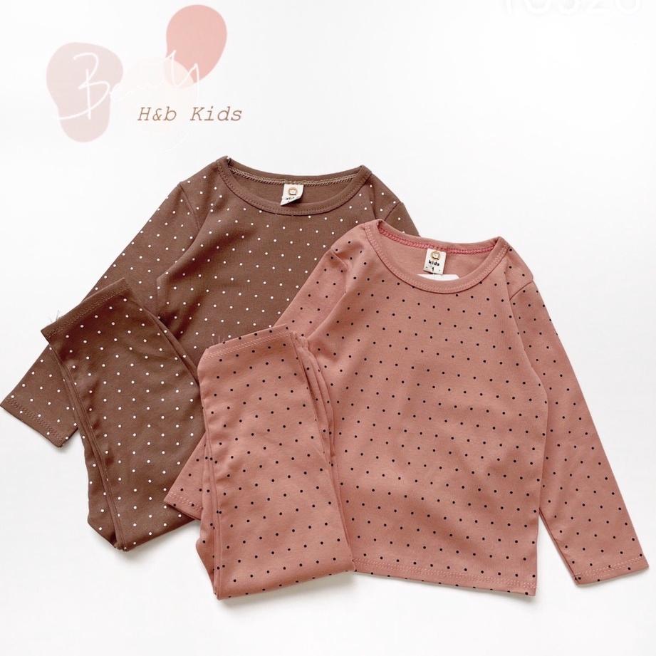 Bộ dài tay cotton cho bé trai và bé gái họa tiết chấm bi nhiều màu sắc, kiểu dáng basic, size từ 6 đến 15 kg
