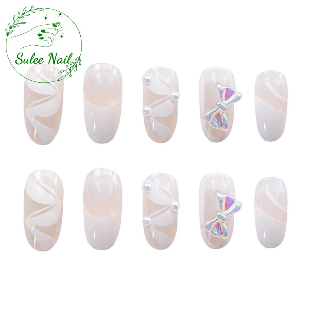 Nail giả dài tặng kèm keo vào dũa, phụ kiên charm nơ bướm trắng xinh  móng tay  Sulee Nail kiểu nhọn