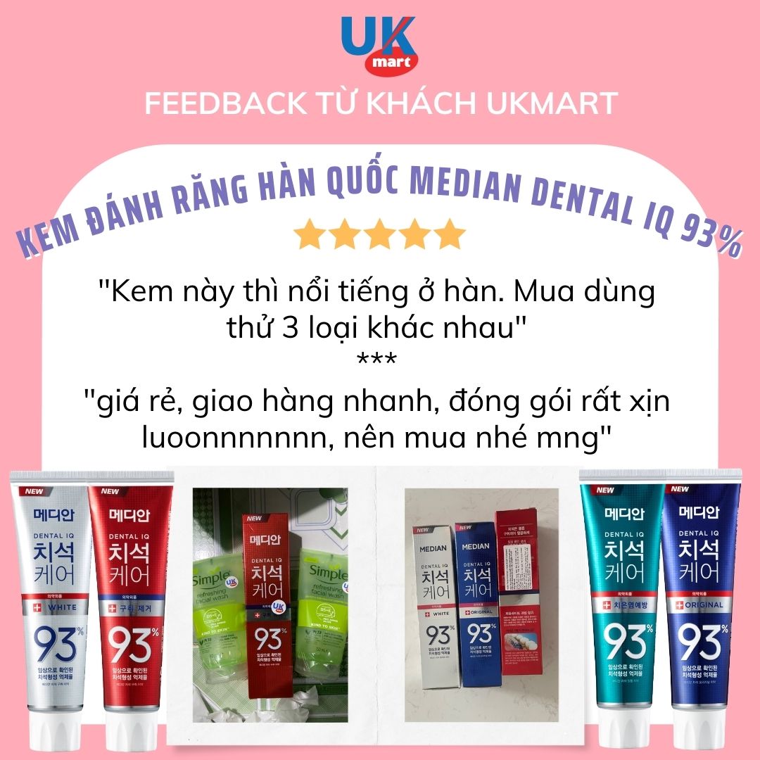 Kem Đánh Răng Hàn Quốc Trắng Răng MEDIAN DENTAL IQ 93% 120g - Xanh Lam Tartar&amp;Gum