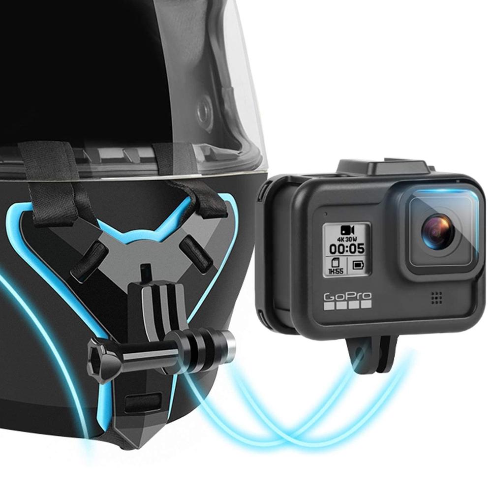 Mũ Bảo Hiểm Cằm Gắn Dây Đeo Cho GoPro Hero 9 8 7 5 SJCAM Xe Máy Cằm Chân Đế Camera Hành Động Phụ Kiện Go Pro Hero 9