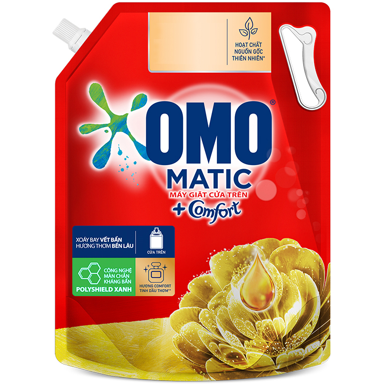 Nước giặt Túi 3.7kg OMO Matic Cho máy giặt cửa trên Hương Comfort Tinh dầu thơm Xoáy bay vết bẩn, hương thơm bền lâu