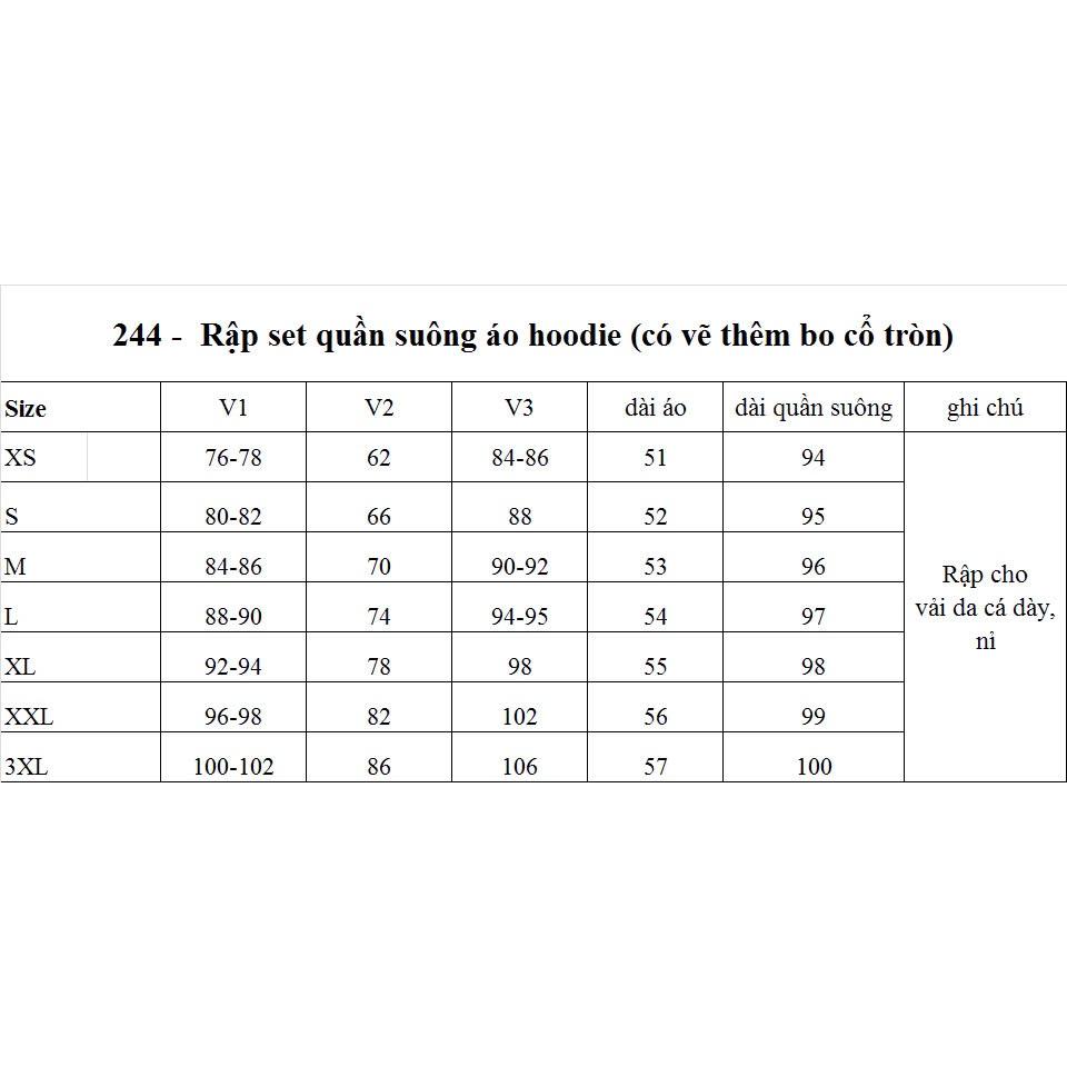 Rập Giấy bộ quần suông áo hoodie 244